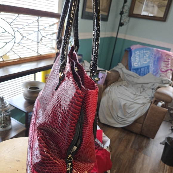 SAMANTHA BROWN - TOTE- Weekender - elegant Red and Black Croc Embossed Gold - Picture 15 of 16